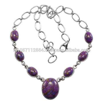 Природный Фиолетовый Бирюзовый Драгоценных Камней &amp; 925 Серебряный Костюм Ожерелье
